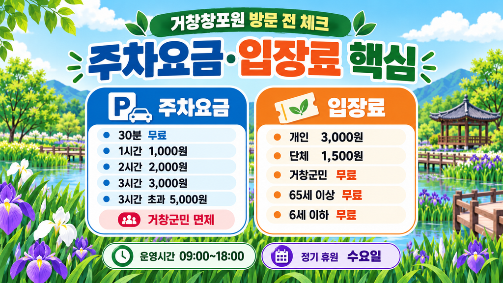 거창 창포원 주차요금 입장료 안내 이미지