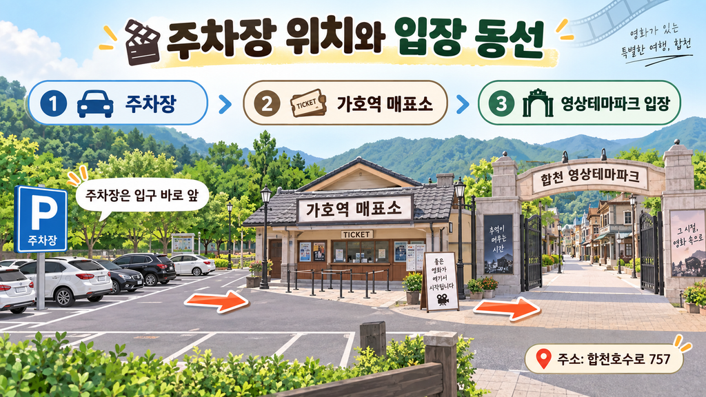 주차장 위치와 입장 동선 안내 이미지