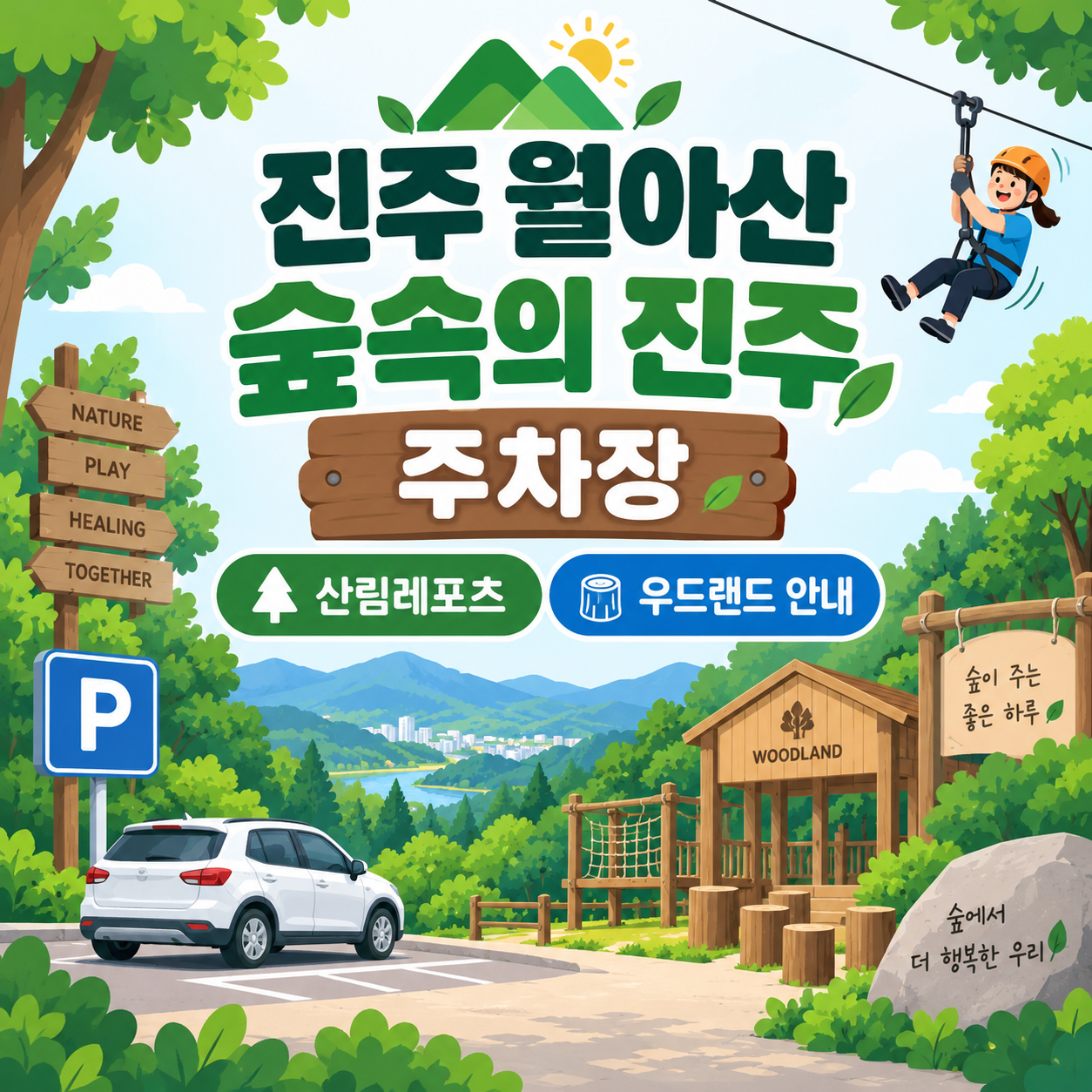 진주 월아산 숲속의 진주 우드랜드 및 주차장 안내 대표이미지