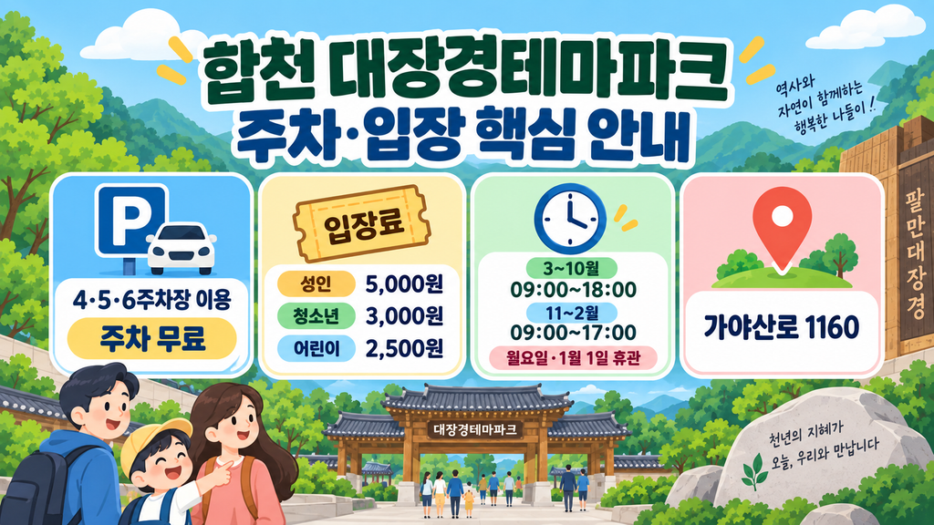 합천 대장경테마파크 주차장 입장료 안내 이미지