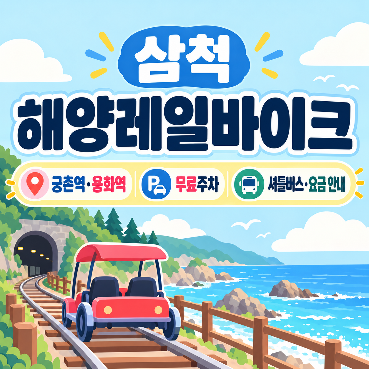 삼척 해양레일바이크 궁촌역 용화역 주차장 셔틀버스 안내 대표이미지